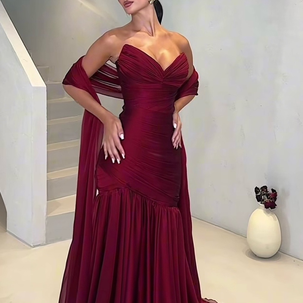 Strapless Burgundy Evening Gown